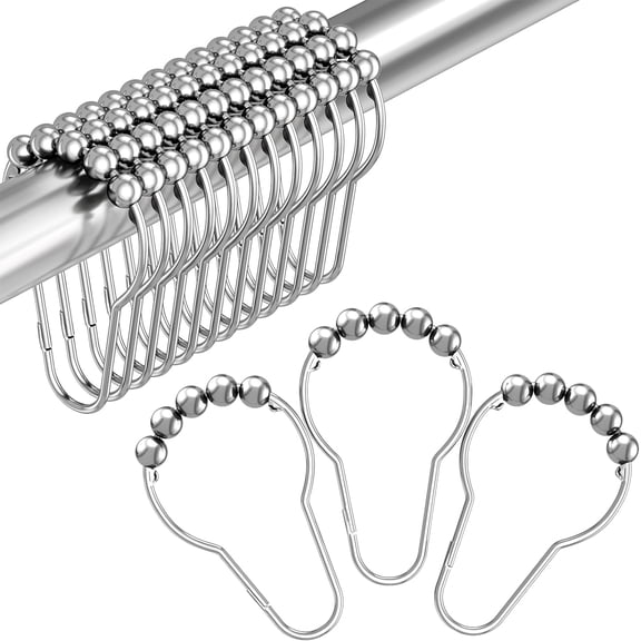 Shower Curtain Hooks, Decorative Shower Curtain Hooks Rust Proof Stainless Steel Shower Curtain Hooks, Shower Hooks for Shower Curtain Bathroom 12PCS, Polished Chrome
