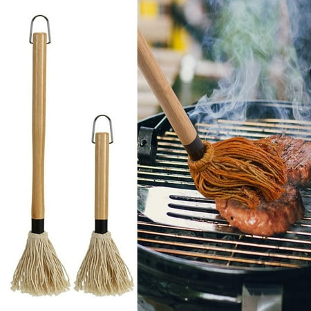 

Fairnull Grill Basting Mop Cotton Fiber Head Ultra Absorbent Brush Spread Evenly Easy Dipping Detachable Professional Wooden Long Handle BBQ Mop Kitchen Gadget