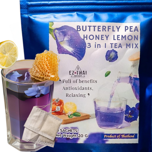 EZ THAI Butterfly Pea Flower Mixed Honey Lemon Instant Powder Hot Tea Mix 10 Bags