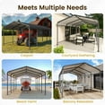 thumbnail image 4 of Heynemo 12x20 FT Heavy Duty Metal Carport with Updated Roof & Enhanced Base, Multi-Use Carport Garage for Car, Truck, Boat, Tractors, Party, Grey, 4 of 10