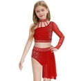 thumbnail image 3 of Aiihoo Kids Girls Gymnastics Ballet Lyrical Dance Outfit Sheer Mesh Shiny Rhinestone Crop Top with Irregular Skirt Burgundy 12, 3 of 6