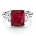 thumbnail image 3 of Gem Stone King 925 Sterling Silver Red Created Ruby 3 Stone Ring for Women (7.24 Cttw, Octagon 12X10MM, Trillion 5X5MM, Gemstone July Birthstone, Size 7), 3 of 6