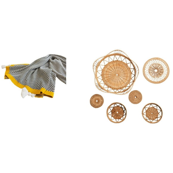 Manta de punto,Manta de punto decorativa para el hogar,Manualidades de pared,Decoración para colgar en la pared,ratán artesanal tejido,Juego de decoración de pared Adorno decorativo para