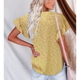 thumbnail image 2 of Camiseta con cuello en V para mujer, mangas cortas con volantes, hermosa impresión, tipo suelto, Top informal de verano amarillo M, 2 of 4