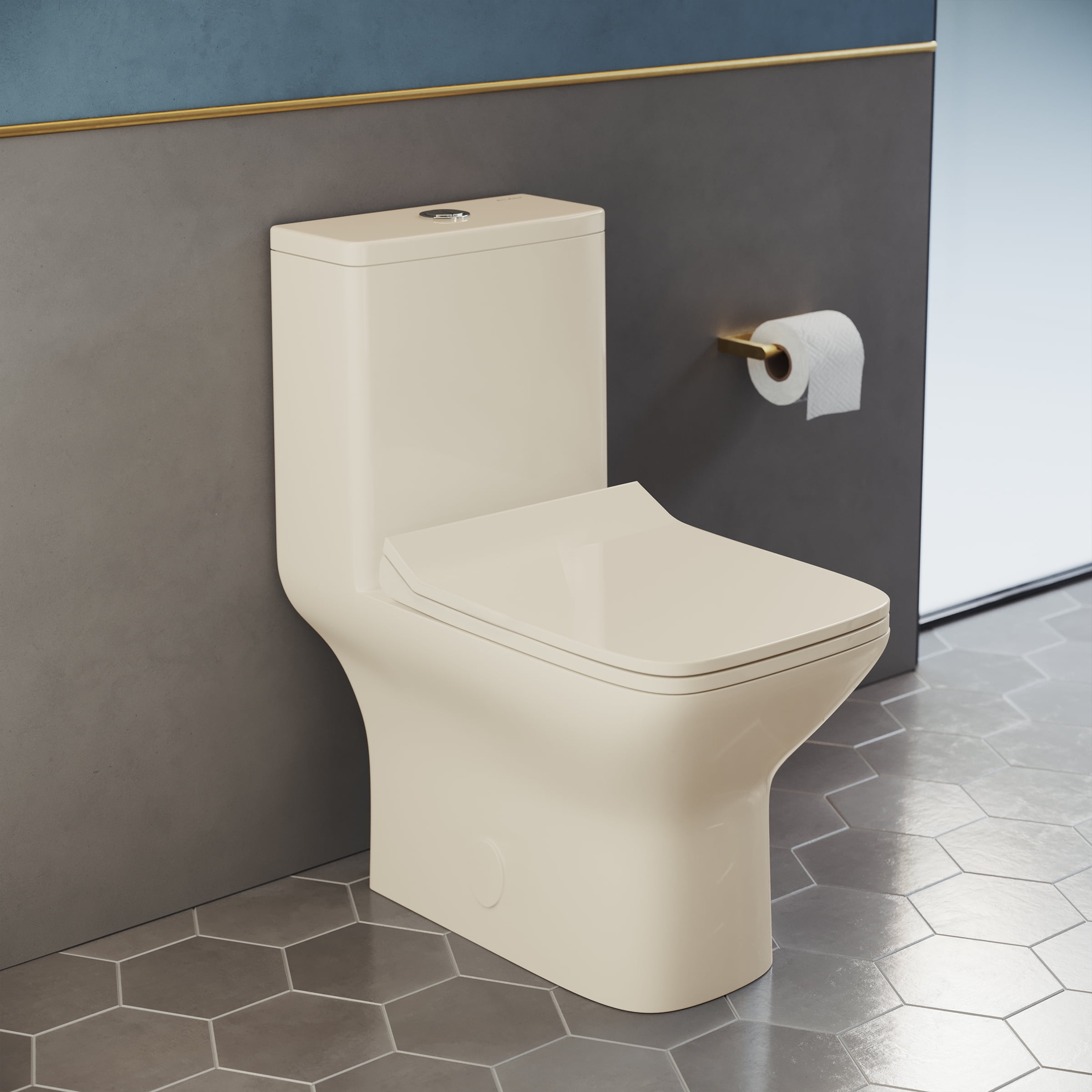 Round Rimless Close Coupled Toilet Free Soft Closing Seat Antibacterial Design 