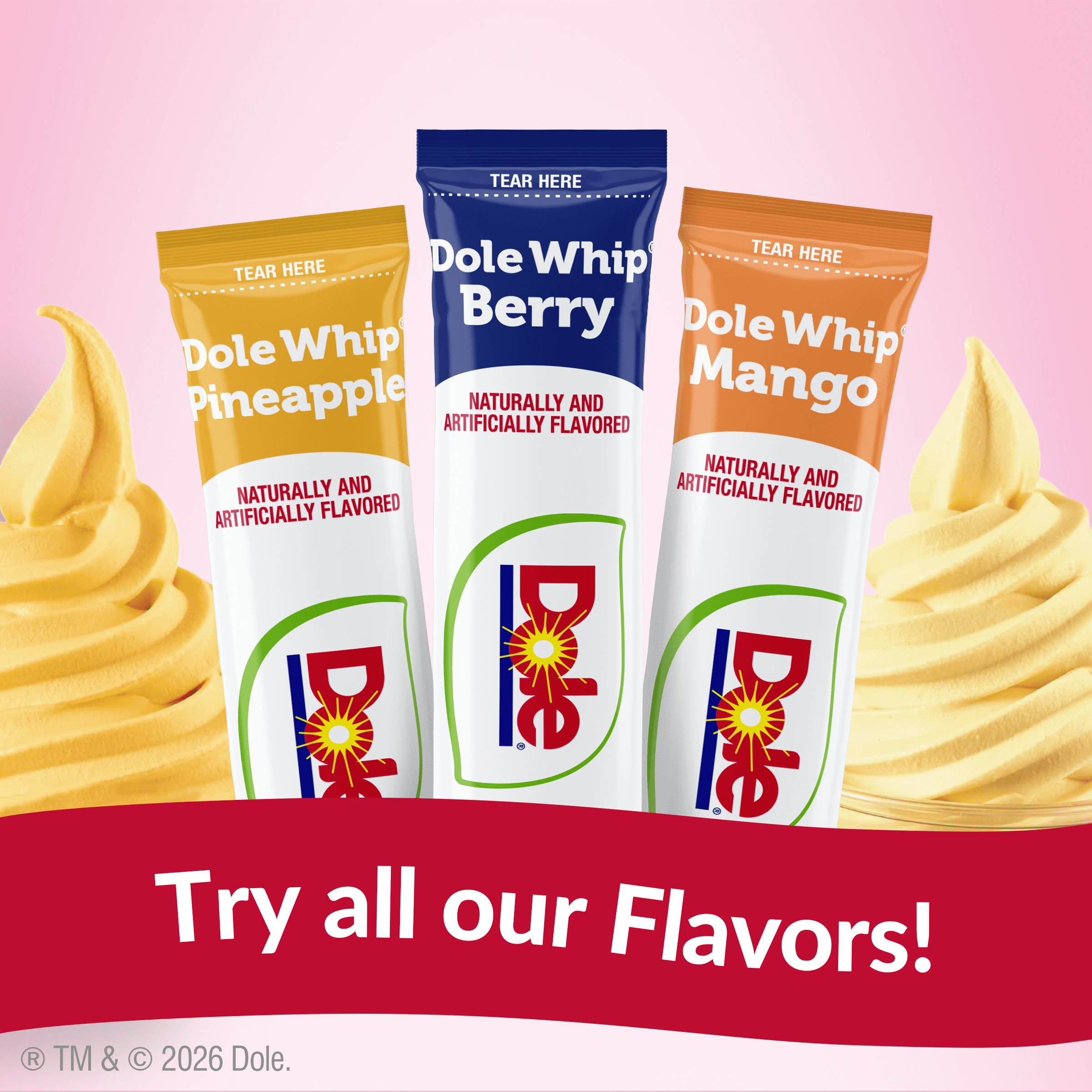 Dole Whip Powder Drink Mix Variety Pack, Pineapple, Mango, & Berry, Zero Sugar, 30 Sticks