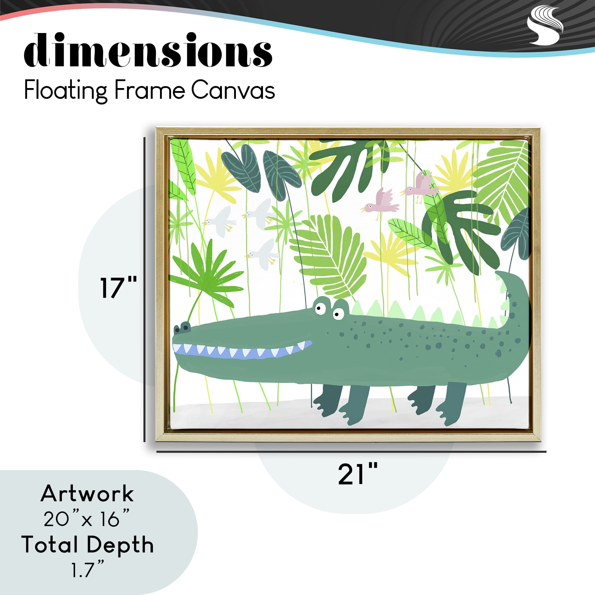 Stupell Industries Crocodile Jungle & Leaves Gold Framed Floater Canvas Wall Art, design by Carla Daly
