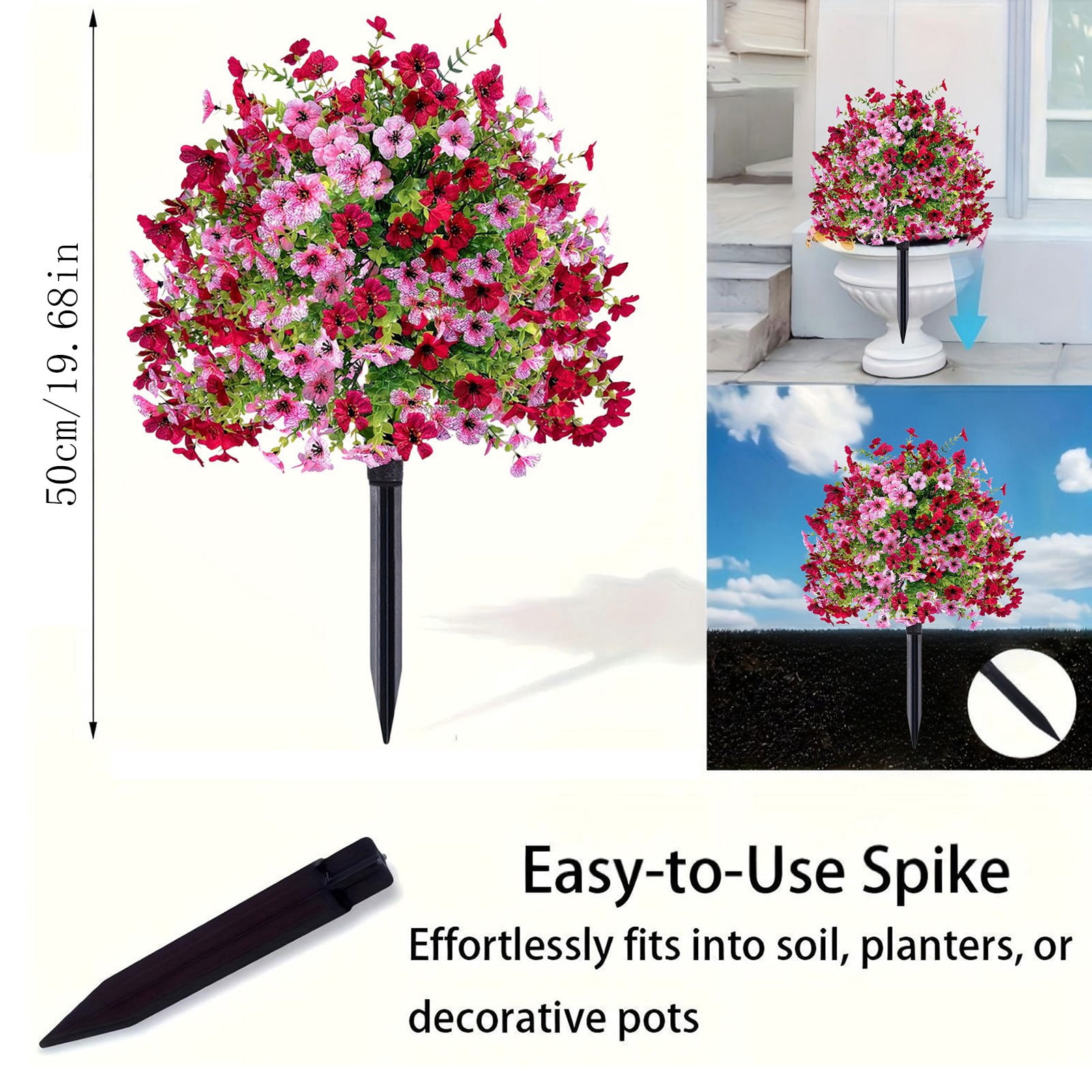 20" Artificial Topiary Ball Flowers For Outdoors Planters,Spring Decoration with Spike,UV Resistant Faux Summer Plants,Fake Bushes Indoor Decor,Mix 4 Colors for Garden,Porch & Patio