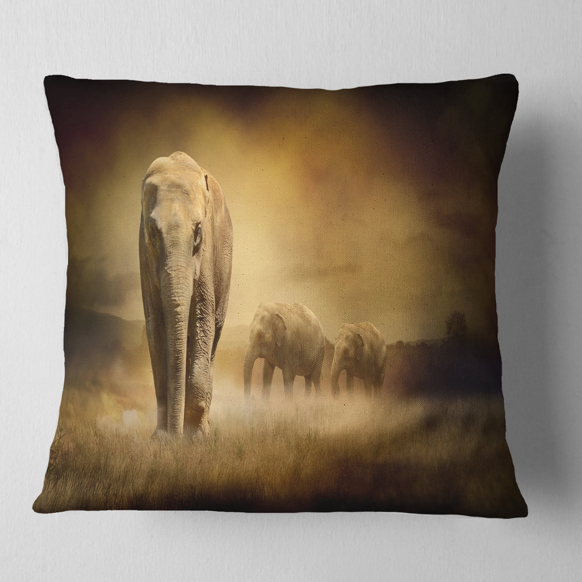 Designart Elephants at Sunset - Animal Throw Pillow - 16x16