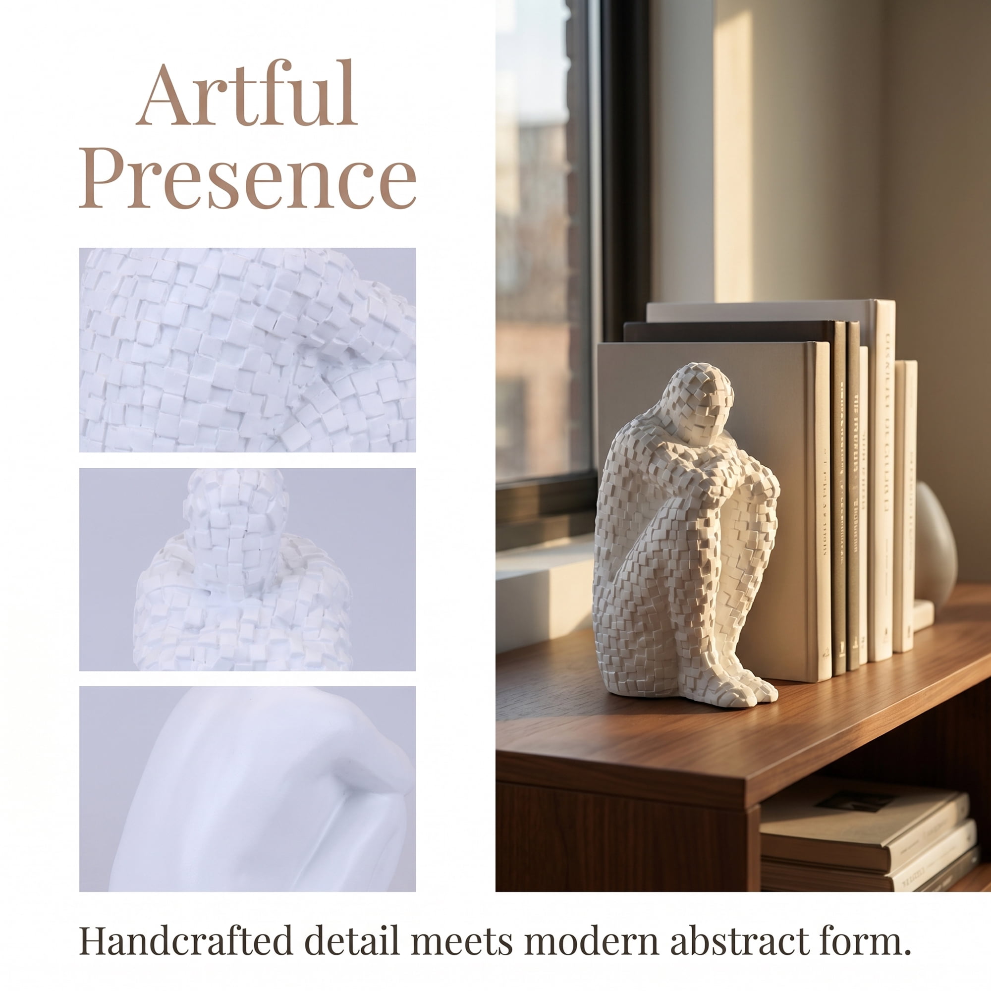 Unique Bargains Decorative Character Modern Figurine Book End White 4.1*2.6*7.9inch