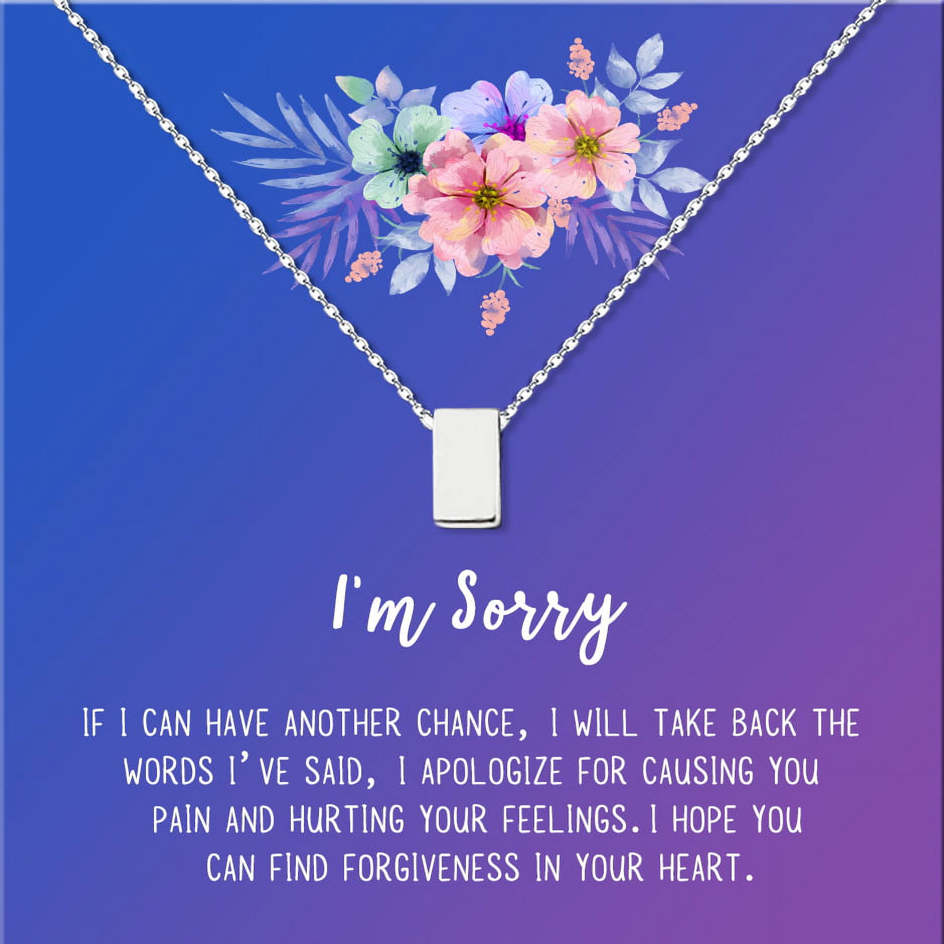 Anavia I'm Sorry, Apology Gift Card Necklace, Apology Gifts for Her, Sorry Quote Apology Gifts for Wife, Forgiveness Gift for Girlfriend-[Silver Cube, Blue-Purple Gift Card]
