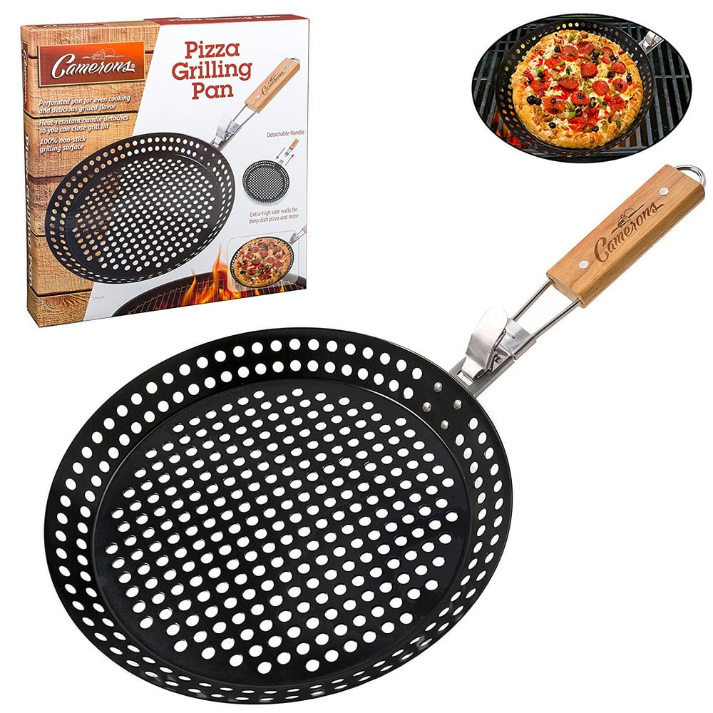 Pizza Grill Pan NonStick Grilling Pan with Holes, Extra High Walls & Removable Handle Use