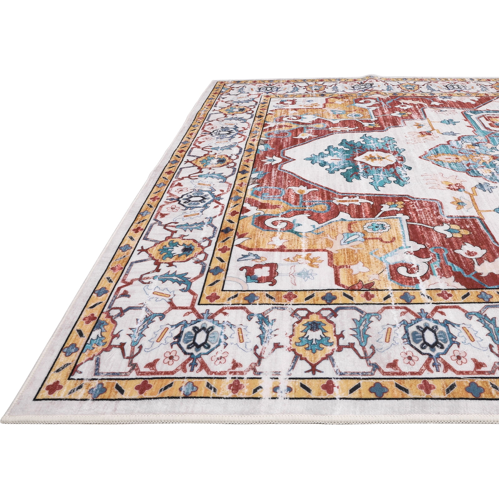 Ileading 8'x10' Boho Area Rug for Living Room, Non Slip Machine Washable Rugs Vintage Floor Carpet for Bedroom Dinning Room Kitchen, Red