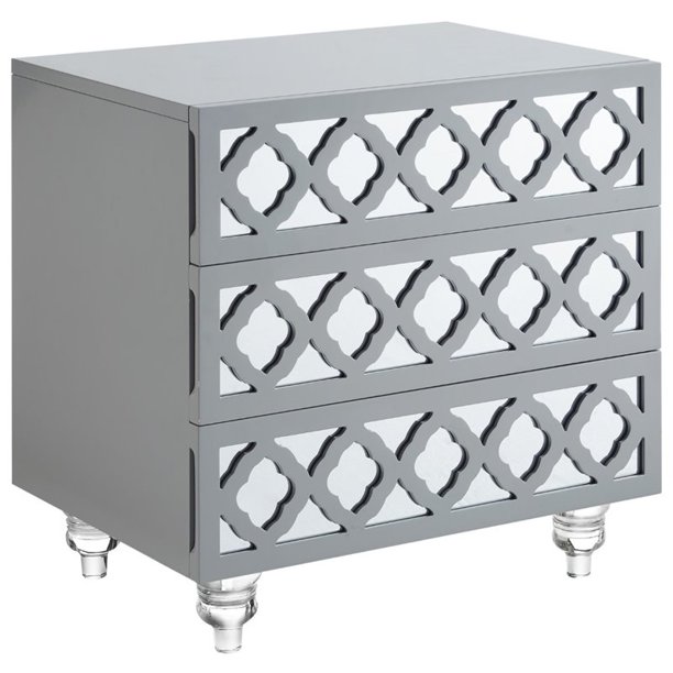 Brika Home 3 Drawer Mirrored Nightstand In Light Gray Walmart Com Walmart Com