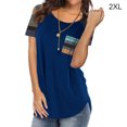thumbnail image 2 of T-Shirt Femme Manches Courtes Col Rond Haut Femme Rayé Poche T-Shirt Poche T-Shirt, Bleu, TTG, 2 of 7