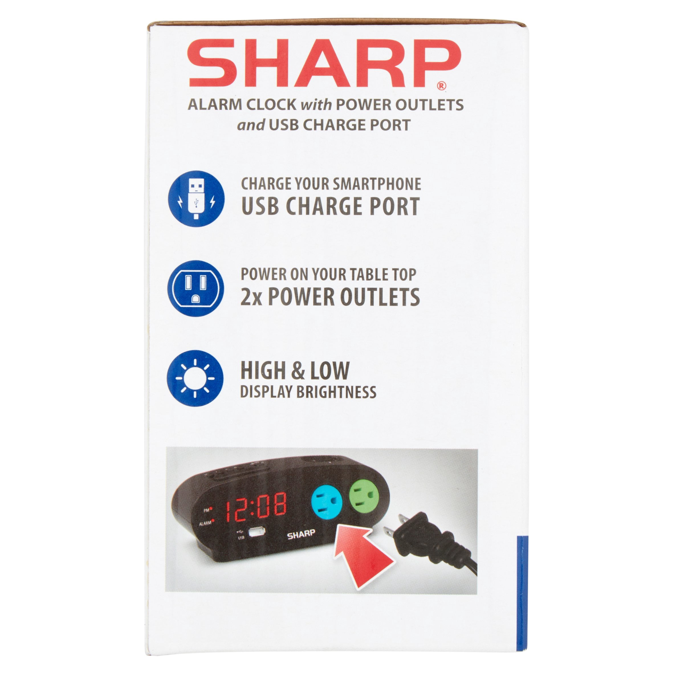 Sharp Alarm with USB and Outlets, Black