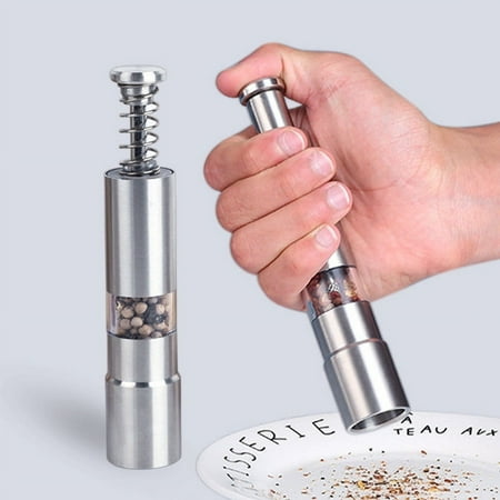 

Samdeem Sichuan Pepper Manual Grinding Bottle Stainless Steel Manual Press Pepper Mill Creatives Pepper Grinder Kitchen Tool (White Plastic)