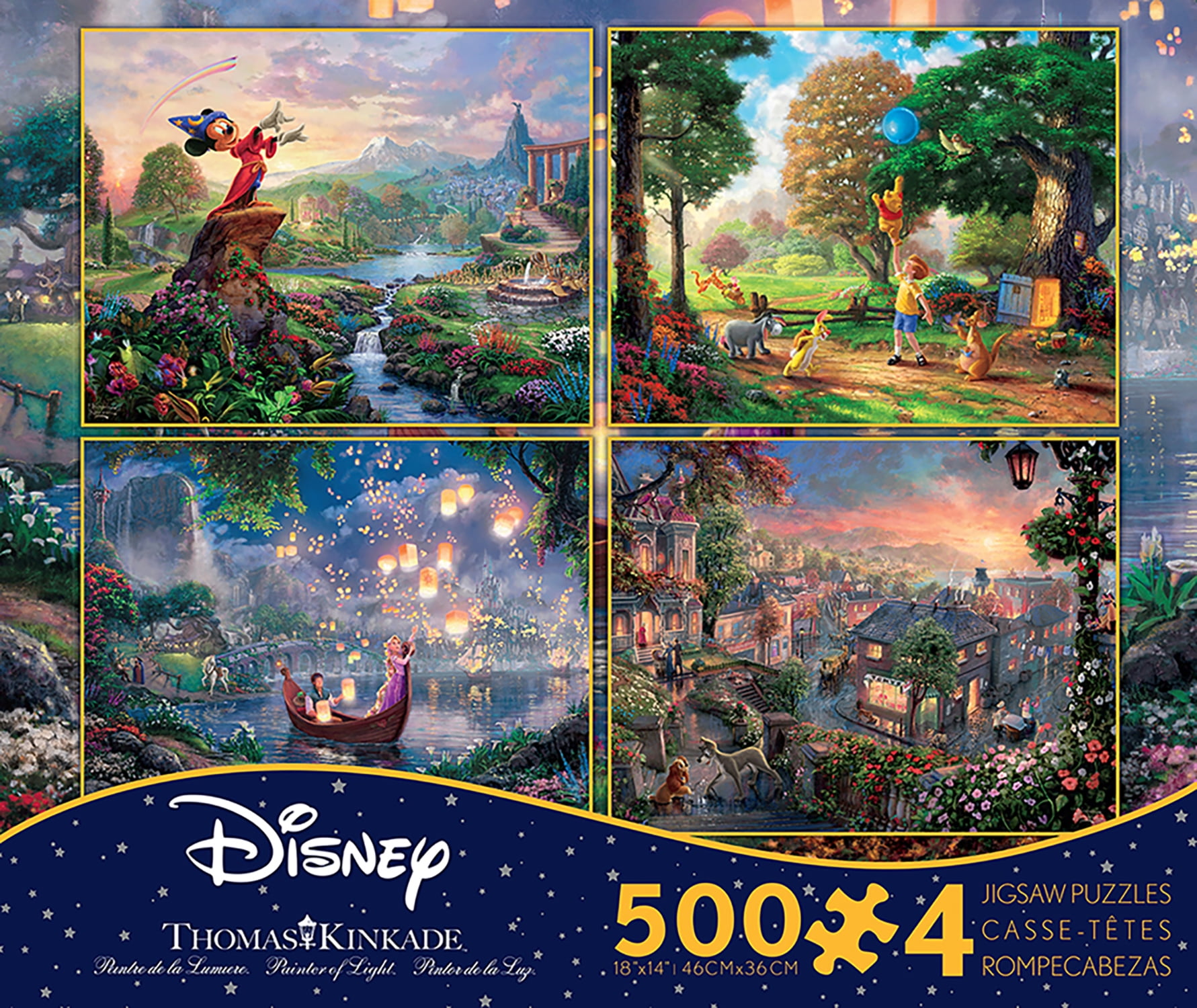 New Disney Kincade 4 x 500 PC Mickey Mouse Puzzle Rapunzel Peter Pan 2000 Ceaco 