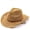 Khaki, variant on Unisex Wide Brim Cowboy Straw Hat, Breathable Hollow Hand Knitted Summer Sun Hat with Chin Strap, Lightweight Beach Vacation Camping Outdoor Sun Protection Cap for Women Men Beige