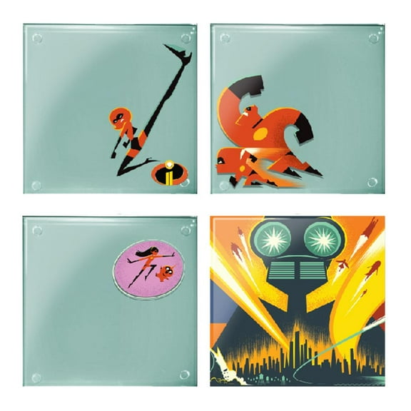 Vandor Disney Pixar The Incredibles 2 4 pc. Stacking Glass Coaster Set New w Box
