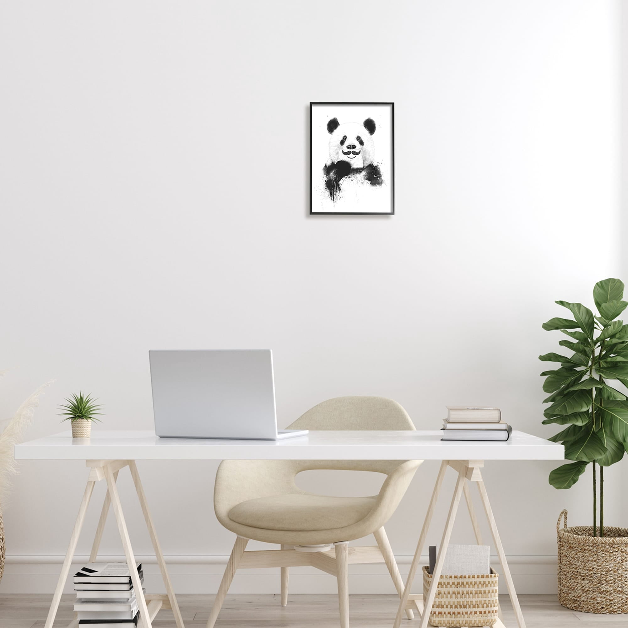 Stupell Industries Humorous Black & White Giant Panda Bear Mustache Framed Wall Art, 24 x 30, Design by Balazs Solti