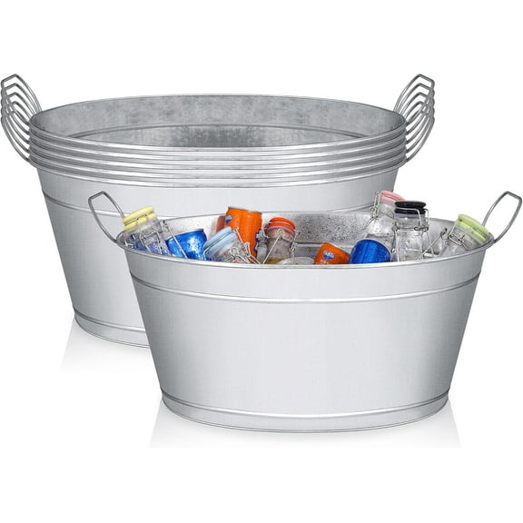Large 6-Gallon Galvanized Tin Beverage Tub, 20x14x10 inches (Pack of 6)