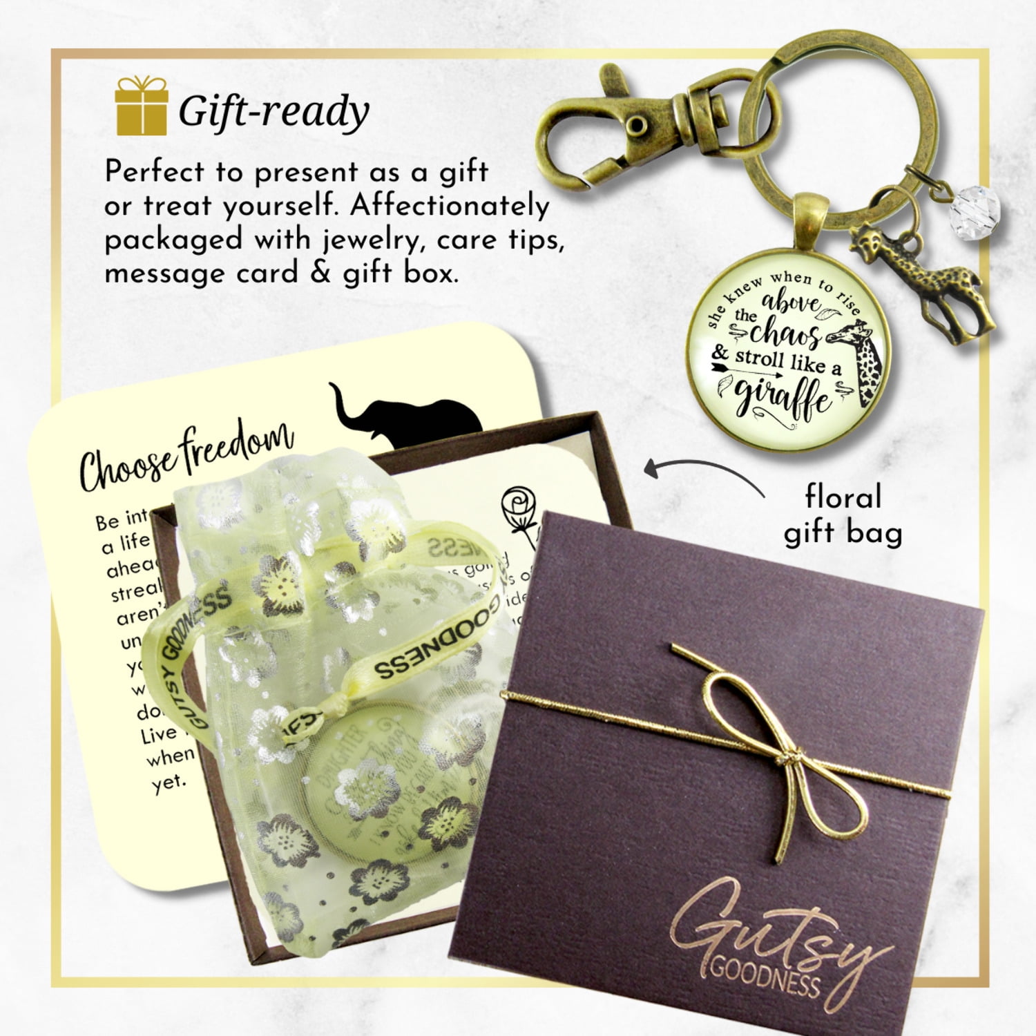 Giraffe Gutsy Goodness Bronze Keychain She Knew to Rise Boho Jewelry Female Adult Charm
