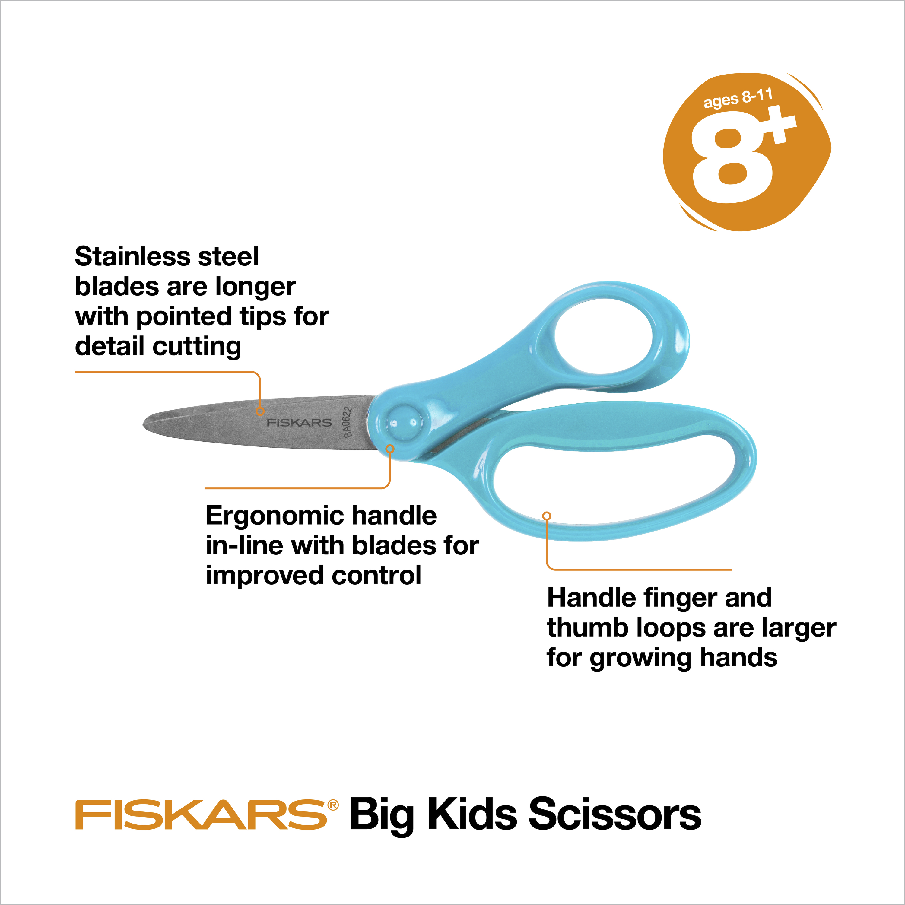 Fiskars Tijeras para Niños de 6 Pulgadas Turquesa, para Edades de 8 a 11 2