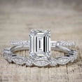 thumbnail image 1 of Emerald cut Moissanite Diamond Wedding Bridal Ring Set with 2.00 Ct with 18k Gold Plating, 1 of 4