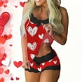 thumbnail image 2 of Valentine's Day Pajama Sets for Women 2 Piece Lounge Sets Shorts Pajama Set Lace Trim Cami Tank Top Heart Love Printed Loungewear, 2 of 6
