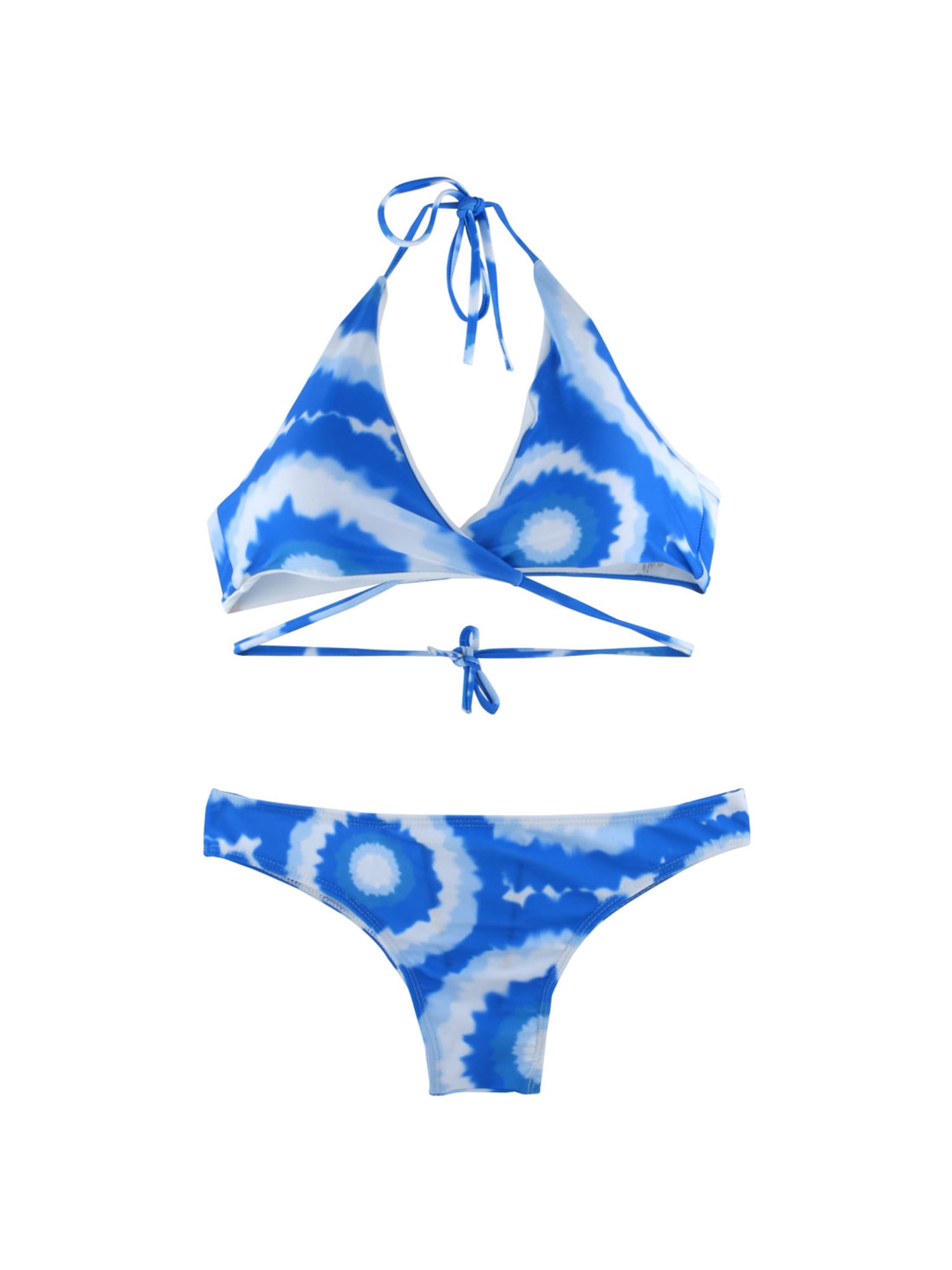 blue and white bikini set