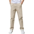 thumbnail image 2 of Yourumao Boys Chino Pants Elastic Waist Straight Leg Pant with Pockets Solid Baisc Loose Casual Trousers for Fall School Wear 5-15 Years, 2 of 8