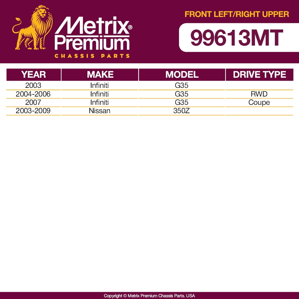 Metrix Premium Chassis Parts - Front Left & Right Upper Control Arm w Ball Joint & Bushing Assembly Kit Fits 2003-2007 Infiniti G35, 03-09 Nissan 350Z, Replacement RK621690, RK621936, Made in Europe