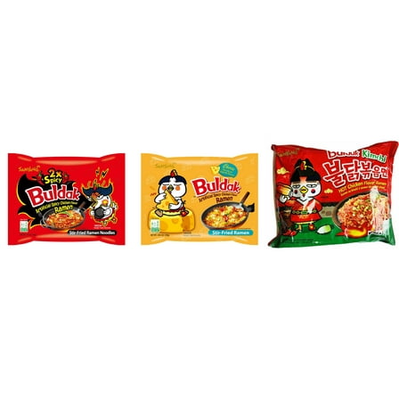 3 Packs Samyang Korean Artifical Spicy Chicken Stir Fried Ramen Roasted Noodles 3 Different Flavors (2x Spicy,cheese,kimichi) Plus NineChef Brand Long Handle Coffee Spoon