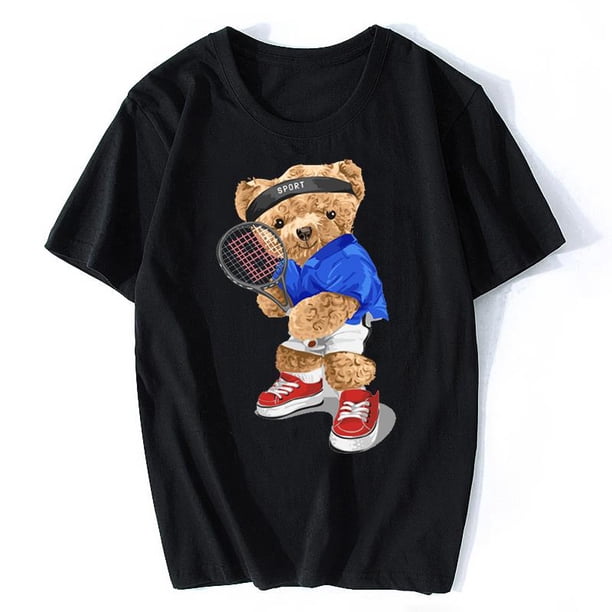 Camiseta de oso de bádminton de tenis para hombres y mujeres Camiseta de algodón con dibujos de oso Camiseta divertida con gráfico de esperanzas