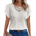 thumbnail image 1 of Suéter de Verano para Mujer, Cuello Redondo, Informal, Tejido A Crochet, Camiseta de Corta con Encaje y Costuras Huecas. XL, 1 of 5