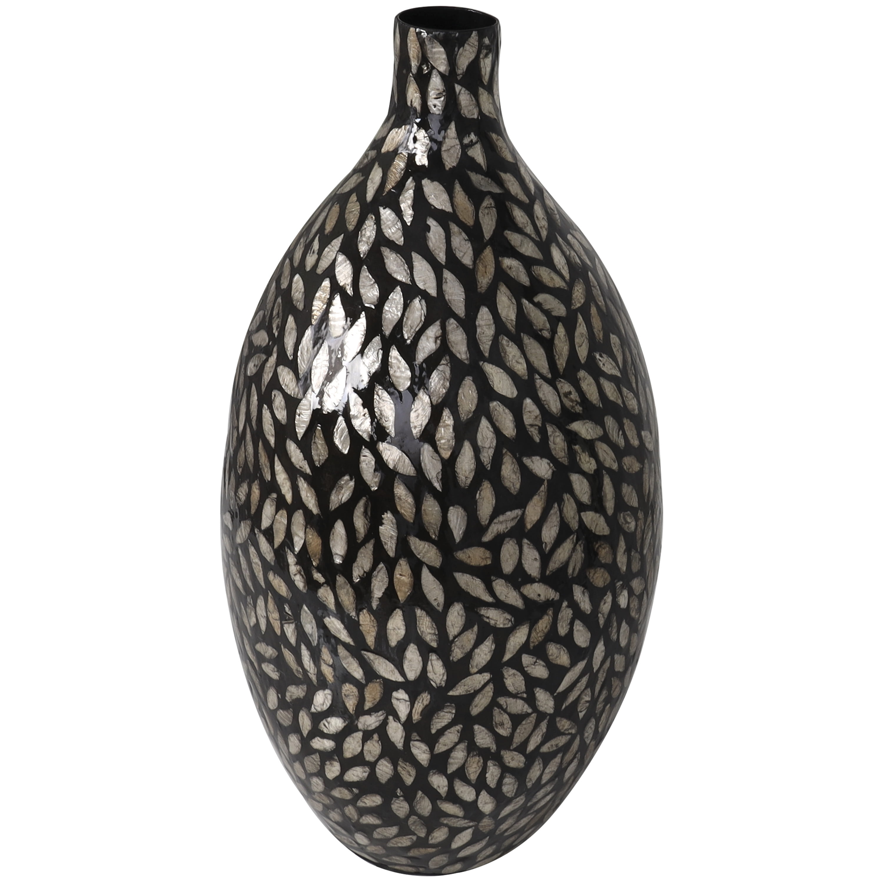 DecMode 22" Handmade Mosaic Floral Inspired Black Mother of Pearl Vase