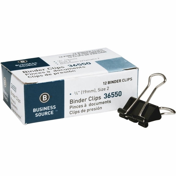 Business Source, BSN36550, Fold-back Binder Clips, 12 / Dozen, Black