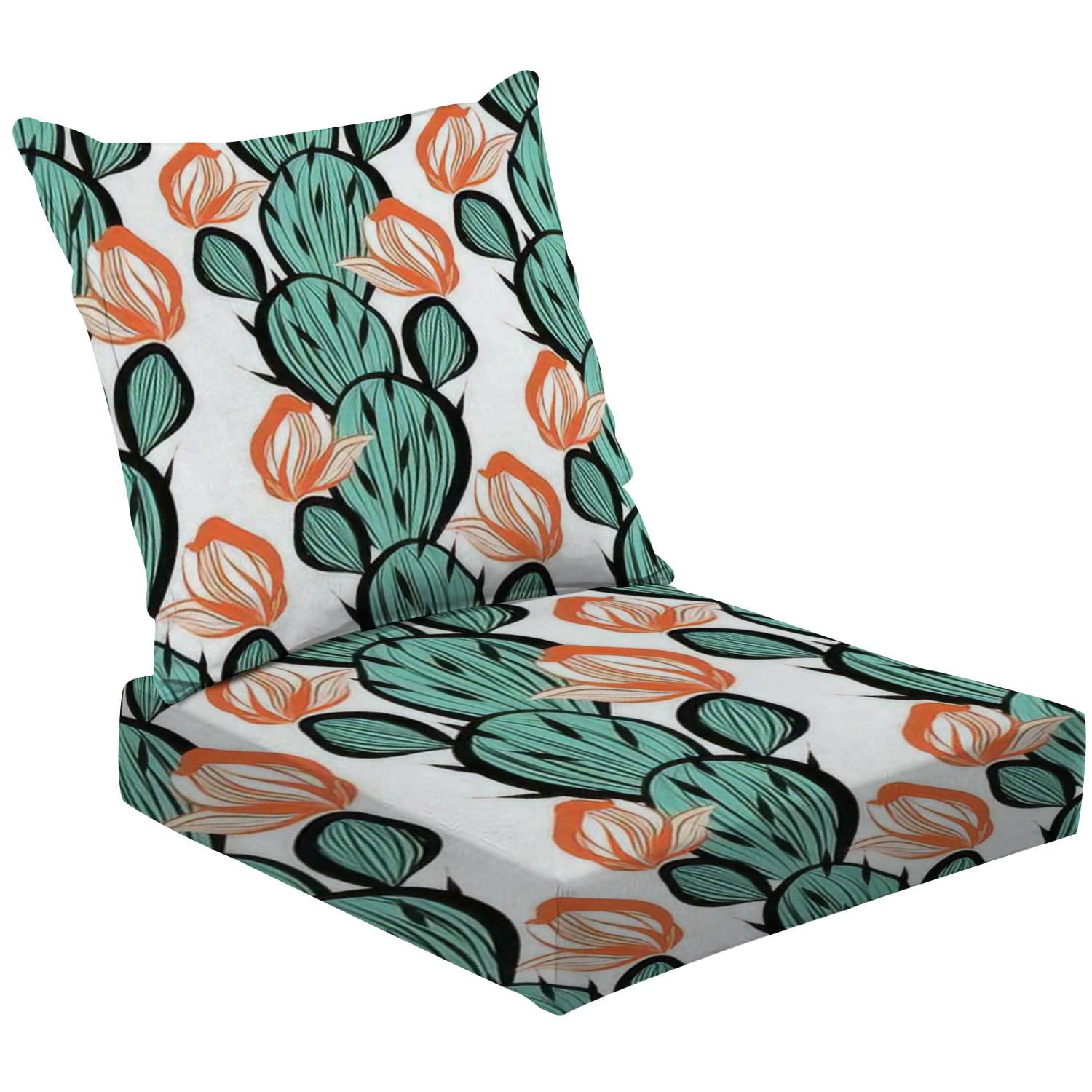 2Piece Deep Seating Cushion Set seamless with bright Blooming cactus Outdoor Chair Solid