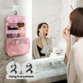 thumbnail image 3 of AVOXEZOR Portable Travel Toiletry Bag Travel Home Organizer Carry Cosmetic Makeup Bag, Wash Organizer Storage Handbag Pouch Bag, Pink Stripe, 3 of 7