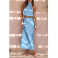 thumbnail image 4 of PRETTYGARDEN Women's 2 Piece Satin Outfits Summer Sleeveless Mock Neck Crop Tops and Long Skirt Dress Sets, 4 of 7