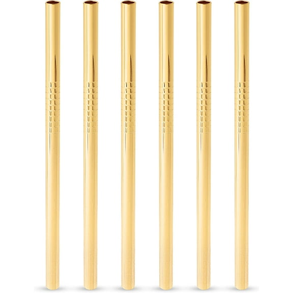Stainless Steel Cocktail Straws with Gold Finish, Eco-Friendly Reusable Short Metal Straws, 5 Inch Set of 6
