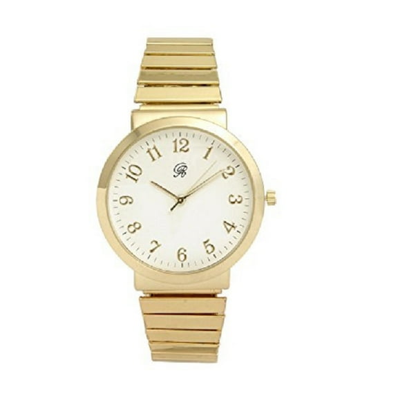 Charles Raymond Unisex Gold 8" Stretch Band Classic, Easy Reader Watch with Clear Gold Arabic Numbers on Dial, Medium Size Face - 8197 STRETCH