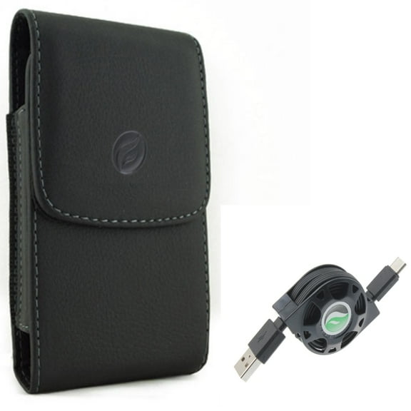 For Galaxy A54 /A53 /A33 - USB Cable w Case Belt Clip, Retractable Type-C Charger, Leather Holster Cover for Samsung Galaxy A54 /A53 /A33 5G