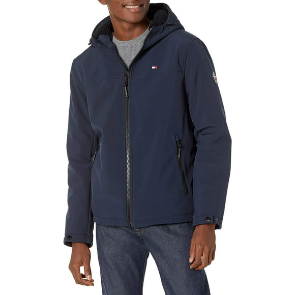 Tommy Hilfiger Men's Filled Soft Shell Hooded Open Bottom Jacket, Dark Midnight, Small