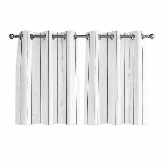 White Wood Grain Kitchen Curtains Short 45 Inch Length, Rustic Wooden Planks Farmhouse Grommet Top Bedroom Living Room Curtains, Light Filtering Cafe Curtain Drapes 2 Panels Set 84''x45''