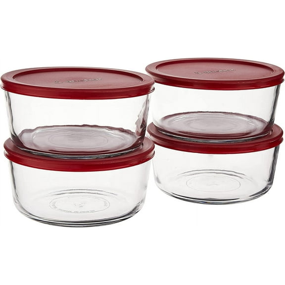 7-Cup Round Food Storage Containers with Red Plastic Lids, Set of 4