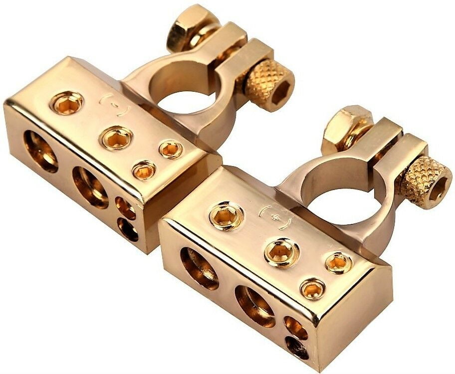 2pcs Car Battery Gold Terminals Positive + Negative Heavy Duty Plated