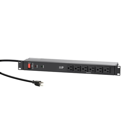 Monoprice 14 Outlet Metal 1U Rackmount Power Distribution Unit - 6 Feet Cord - Black | 1050 Joules, Equipped with Circuit Breaker for Overload Protection