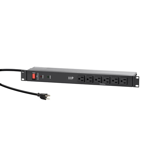 Monoprice 14 Outlet Metal 1U Rackmount Power Distribution Unit - 6 Feet Cord - Black | 1050 Joules, Equipped with Circuit Breaker for Overload Protection